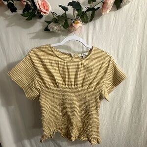 Madewell Yellow Smocked Cap Sleeve Blouse